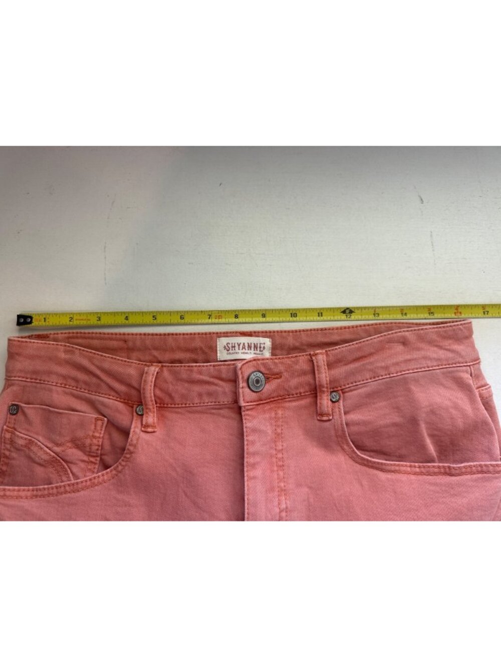Shyanne Womens Jeans Sz 32 Peach Flare Leg Tulip-Pocket Boho Hippie Festival - Picture 9 of 14